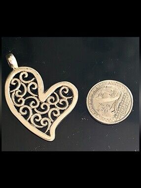925 Sterling Silver-Statement Piece! Heart Filigree Necklace Pendant-9.5g